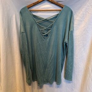 Flirtitude Active Pullover Knit Top Light Green Large